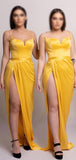Spaghetti Straps Yellow Red Blue Satin Unique Plus Size Elegant Long Beach Formal Bridesmaid Dresses BD228