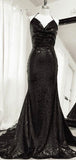 Sparkly Black Sequin Mermaid Straps Long Modest Elegant Prom Dresses PD163