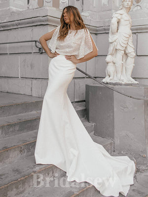 Sparkly Custom Simple Mermaid Unique Vintage Long Wedding Dresses WD420