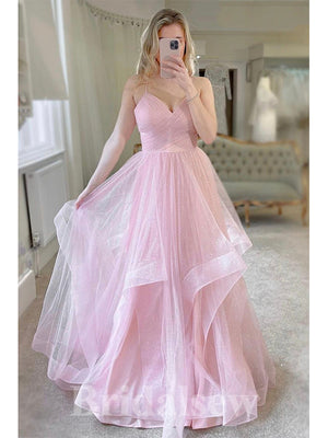 Sparkly Princess Modest Spaghetti Straps pink Long Women Evening Prom Dresses PD818