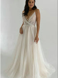 Sparkly Sequin A-line Elegant Fairy Beach Long Wedding Dresses WD169