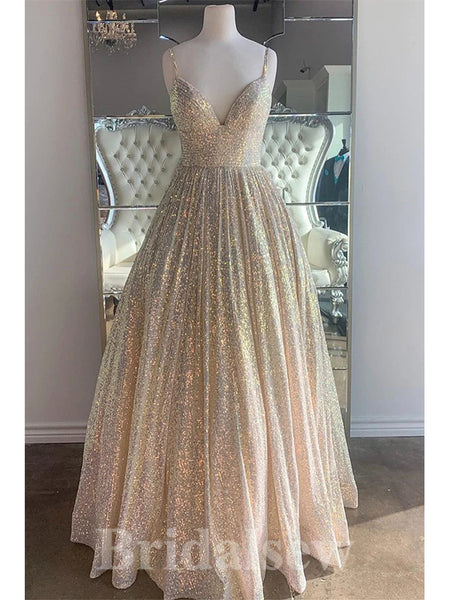 Elegant A line Jewel Sequin Prom Dresses With Beads Long Evening Dress main image 0
