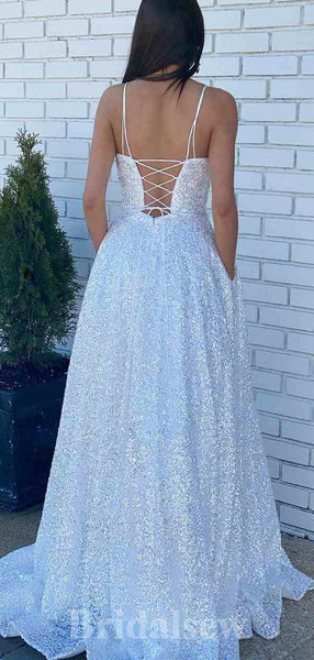 Unique Chiffon Sequins Beaded Evening Dress,Spaghetti Straps Party Dress Y8464 main image 1