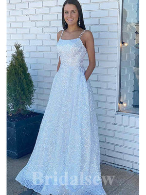 Sparkly Sequin Glitter Spaghetti Straps Elegant Party Long Women Evening Prom Dresses PD892