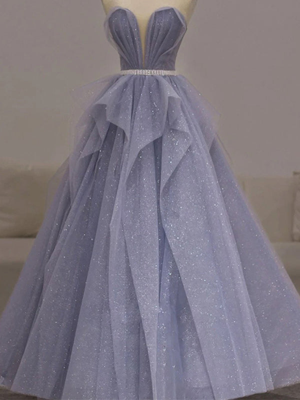Sparkly Sequin Light Purple Modest Gorgeous Long Prom Dresses PD139