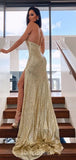 Sparkly Sequin Mermaid Elegant Spaghetti Straps Modest Long Party Evening Prom Dresses, PD1266