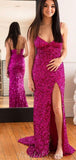 Sparkly Sequin Mermaid Spaghetti Straps Black Girls Slay Evening Long Prom Dresses PD493