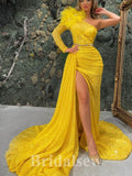 Sparkly Sequin One Shoulder Long Elegant Mermaid Modest Prom Dresses PD1150