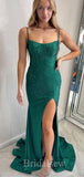Sparkly Spaghetti Straps Simple Mermaid Elegant Modest Women Long Evening Prom Dresses PD608