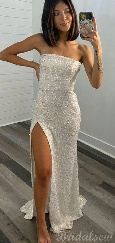 Strapless Elegant Mermaid Sequin Sparkly Women Long Prom Dresses, Evening Dress PD385