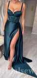 Straps Mermaid Black Girl Slit Satin Glitter Long Fashion Women Evening Prom Dresses PD694