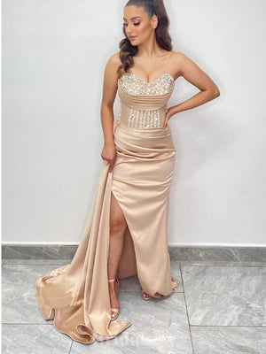 Unique Design Mermaid Modest Satin Glitter Long Party Women Evening Prom Dresses PD692