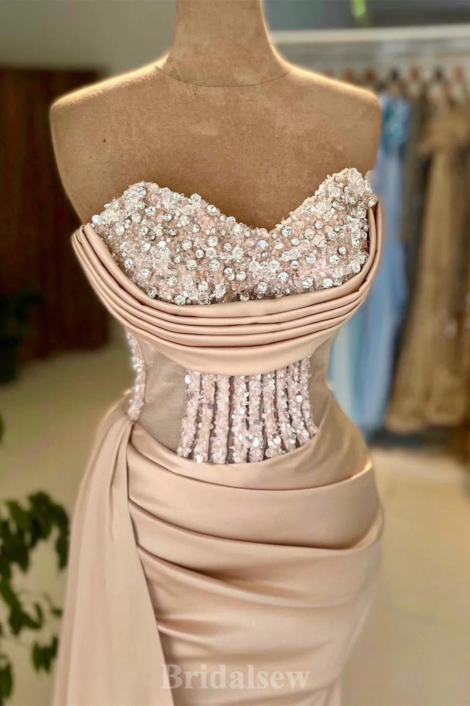 Unique Design Mermaid Modest Satin Glitter Long Party Women Evening Prom Dresses PD692