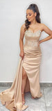 Unique Design Mermaid Modest Satin Glitter Long Party Women Evening Prom Dresses PD692