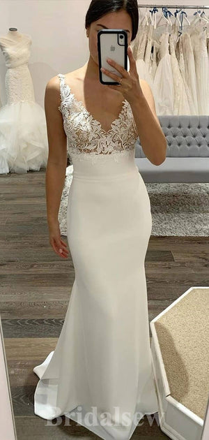 Unique Mermaid Sleeveless Classic Fitted Beach Elegant Vintage Long Wedding Dresses WD386