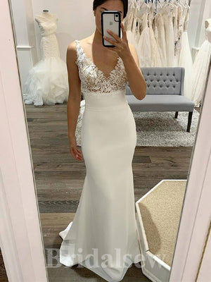 Unique Mermaid Sleeveless Classic Fitted Beach Elegant Vintage Long Wedding Dresses WD386
