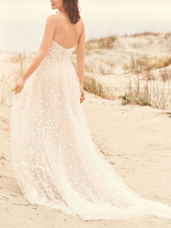 Unique New A-line Strapless Fairy Long Wedding Dresses, Bridal Gown WD165