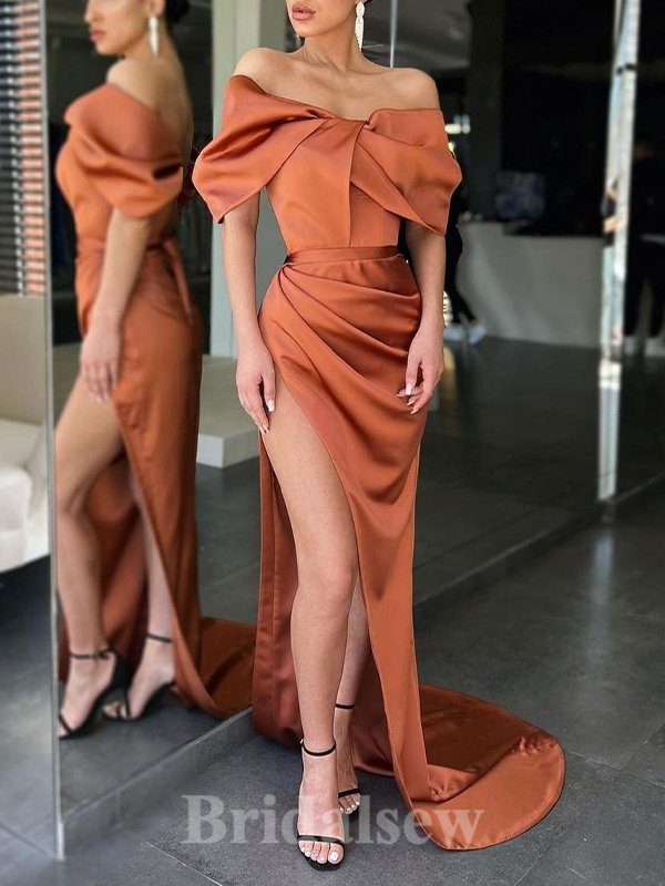 Unique New Elegant Mermaid High Slit Modest Long Party Evening Prom Dresses PD1353