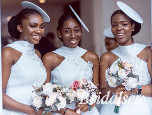 Unique Short A-line White Satin Bridesmaid Dresses BD065