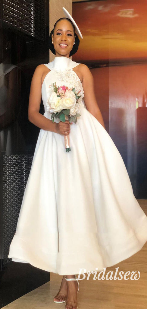 Unique Short A-line White Satin Bridesmaid Dresses BD065