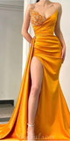 Unique Slit Mermaid Satin Elegant Formal Black Girls Slay Evening Long Prom Dresses PD543