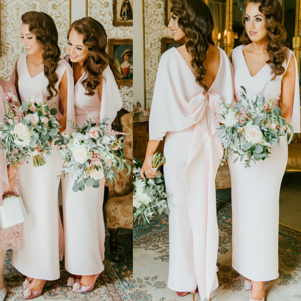 V-Neck Soft Satin Mermaid Formal Long Bridesmaid Dresses BD013