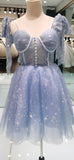 Blue Tulle Real Made High Quality Popular Short Homecoming Dresses HD011