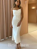 White Champagne Pink Grey Mermaid Simple Spaghetti Straps Long Prom Dresses, Bridesmaid Dresses  PD1092