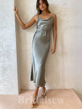 White Champagne Pink Grey Mermaid Simple Spaghetti Straps Long Prom Dresses, Bridesmaid Dresses  PD1092