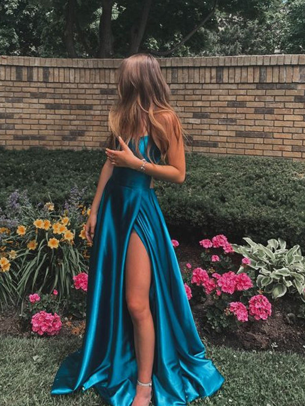 Women's Fashion Halter Satin Long Open Back Dinner Party Prom Dresses PD137