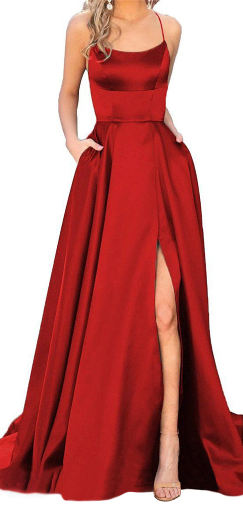 Women's Fashion Halter Satin Long Open Back Dinner Party Prom Dresses PD137