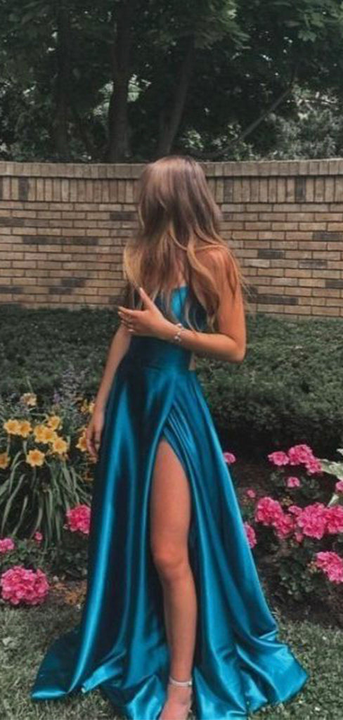 Women's Fashion Halter Satin Long Open Back Dinner Party Prom Dresses PD137