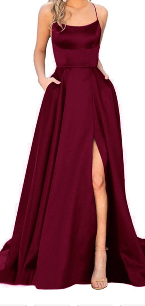 Women's Fashion Halter Satin Long Open Back Dinner Party Prom Dresses PD137