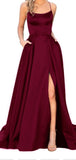 Women's Fashion Halter Satin Long Open Back Dinner Party Prom Dresses PD137
