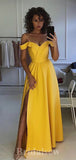Yellow A-line Elegant Plus Size Satin Long Women Evening Prom Dresses PD835