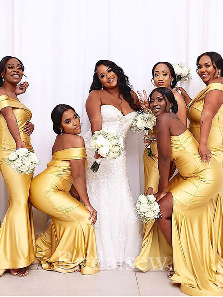 Yellow Mermaid Elegant Long Formal Bridesmaid Dresses, Wedding Guest D – bridalsew