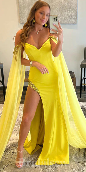 Yellow Mermaid New Unique Vintage Long Elegant Evening Prom Dresses PD1023
