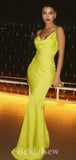 Yellow Simple Sexy Satin Mermaid Spaghetti Straps Modest Long Evening Prom Dresses PD1033