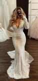 New Unique Mermaid long Sleeves Princess Garden Beach Vintage Long Wedding Dresses, Bridal Gown WD444