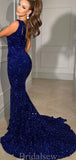 2025 Mermaid Royal Blue Sequin Sparkly Unique Modest Party Evening Long Prom Dresses PD302