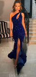 2024 Mermaid Royal Blue Sequin Sparkly Unique Modest Party Evening Long Prom Dresses PD302