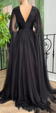 A-line Black Chiffon Unique Modest Stylish Elegant Evening Formal Long Prom Dresses PD1464