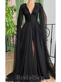 A-line Black Chiffon Unique Modest Stylish Elegant Evening Formal Long Prom Dresses PD1464