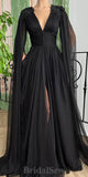 A-line Black Chiffon Unique Modest Stylish Elegant Evening Formal Long Prom Dresses PD1464