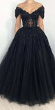 A-line Black Off the Shoulder Tulle Princess Unique Fashion Party Evening Long Prom Dresses PD022