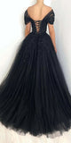 A-line Black Off the Shoulder Tulle Princess Unique Fashion Party Evening Long Prom Dresses PD022