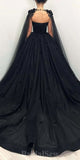 A-line Black Princess Unique Modest Stylish Women Evening Formal Long Prom Dresses, Wedding DressesPD1467