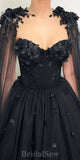 A-line Black Princess Unique Modest Stylish Women Evening Formal Long Prom Dresses, Wedding DressesPD1467