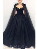 A-line Black Princess Unique Modest Stylish Women Evening Formal Long Prom Dresses, Wedding DressesPD1467