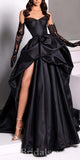 A-line Black Prom Gown, Vintage Modest Popular Elegant Evening Formal Long Prom Dresses PD1425